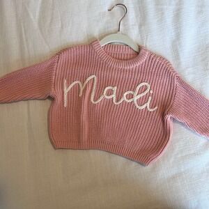 Personalized Knit Sweater‎ Custom Name Pullover Pink Girl Toddler